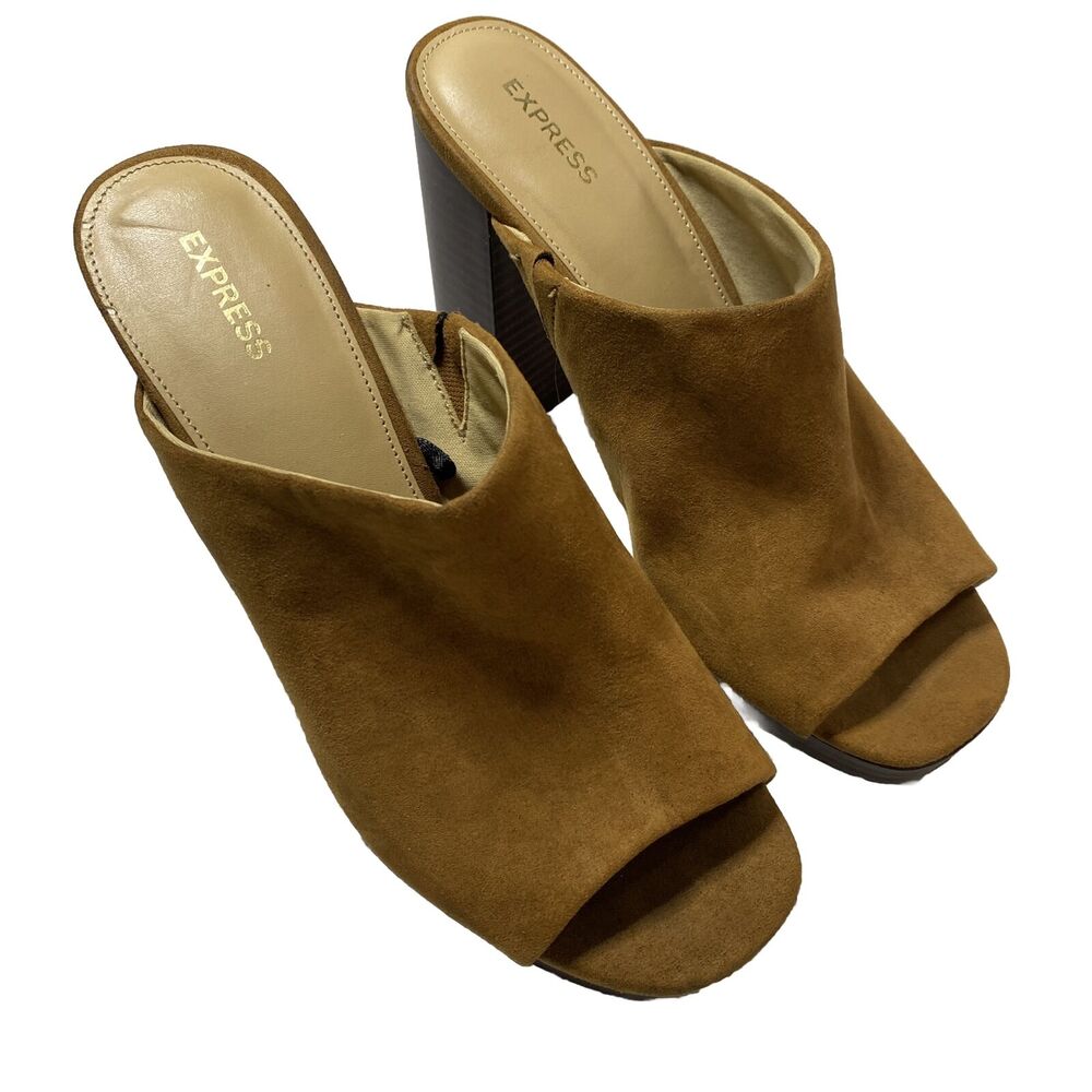 Express Women Platform Heel Sandal Size 9.5 Brown Slip On Sky High Slide 90s Y2K